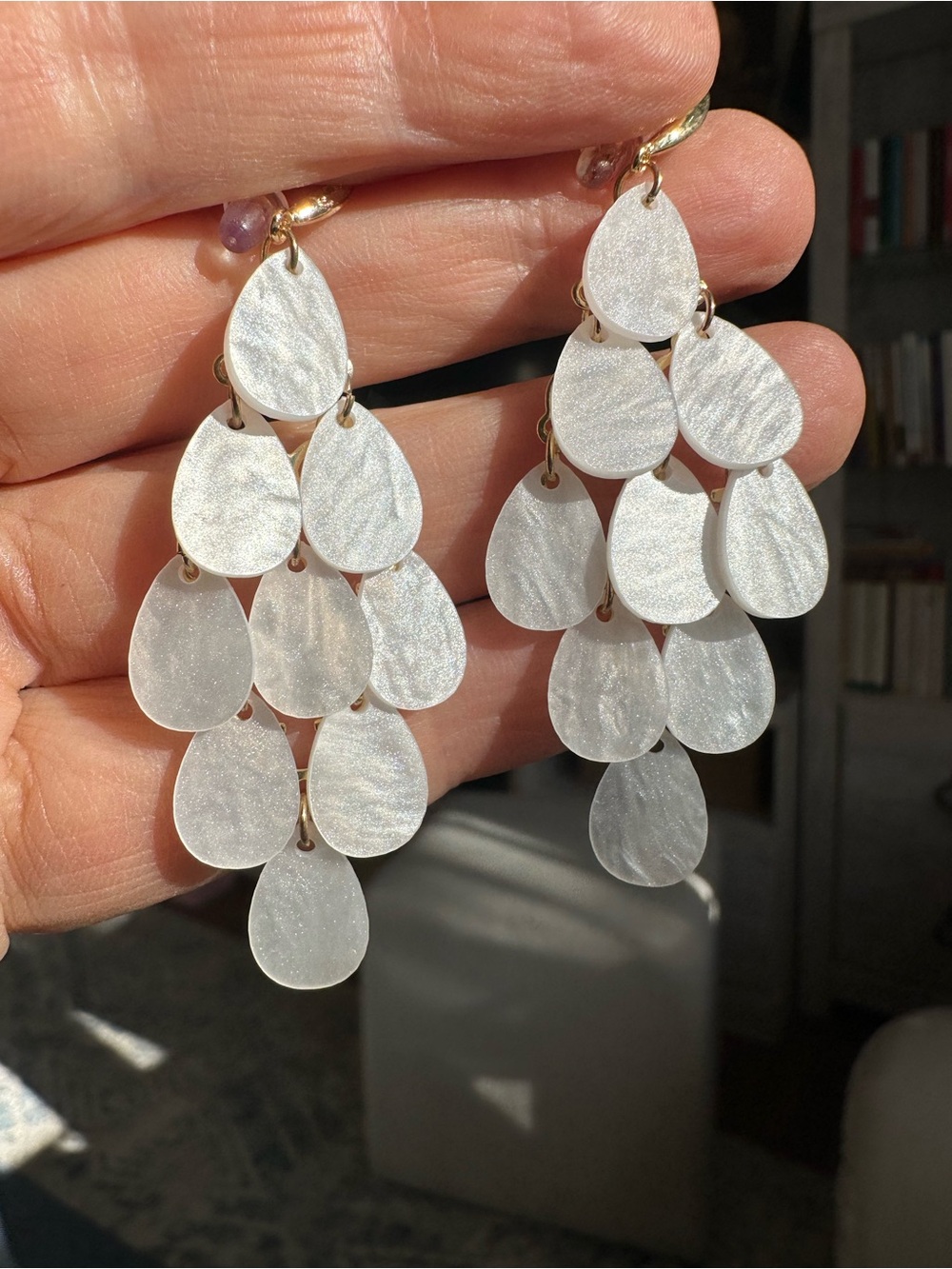White Mother-of-Pearl Teardrop Chandelier Earrings